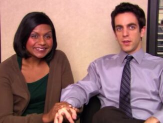 The Office Mindy Kaling as Kelly and BJ Novak as Ryan holding hands