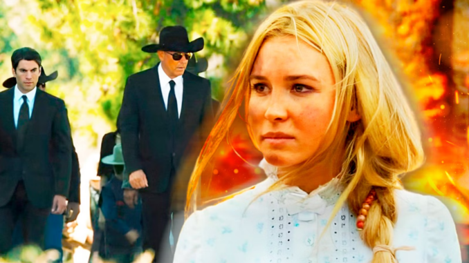 Elsa dutton and john walking with a funeral procession after lee duton s funeral