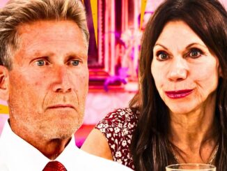 The golden bachelor stars gerry turner and theresa nist looking grim in montage with yellow and pink background