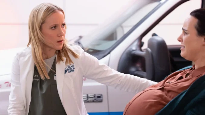 Jessy Schram as Hannah Asher and Molly Hagen as Giselle Dutton in Chicago Med season 11 episode