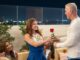 The golden bachelor s cindy cullers dressed as a cheerleader receiving a rose from mel owens
